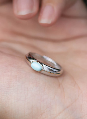 纯银S925描金绿松石开口戒指女