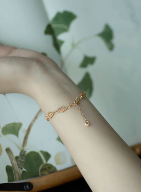 足银9999描金祥云紫霞珐琅彩手链