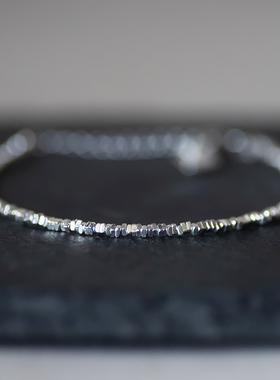 女款纯银民族风光面碎银子手链