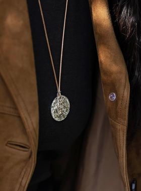 凤鸣 足银9999牡丹花凤凰圆形吊坠项链描金新中式国风实心银牌