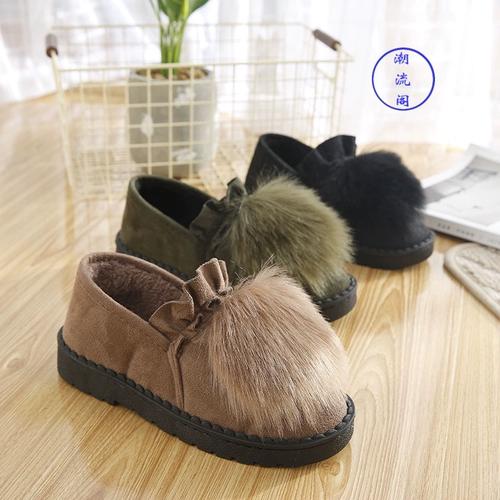 Женская обувь из хлопка, зимняя сумка, каблук, теплая плюс бархат, домашняя обувь, корейский вариант, мягкая подошва, нескользящая, без шнуровки, удерживающая обувь на меху