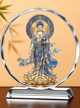 南无阿弥陀佛摆件站立阿弥陀佛佛像家用佛堂供奉桌面发光水晶摆台