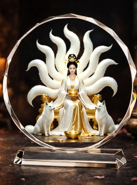 九尾狐娘娘摆件八尾圣狐胡家东北出马画像神像供奉装饰水晶摆台