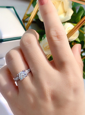 美国莫桑石钻戒仿真六爪铂金订婚