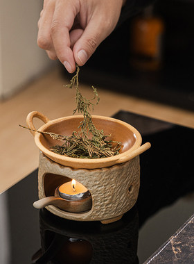 粗陶蜡烛加热香薰焙茶炉双耳款