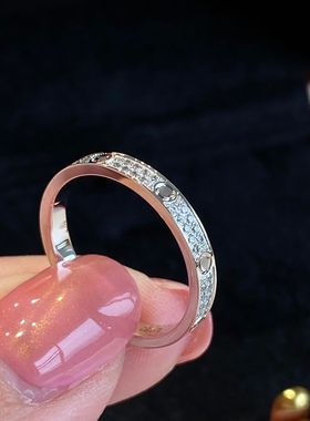 明星同款情侣窄版满天星18k玫瑰金戒指对戒轻奢指环个性带钻满钻