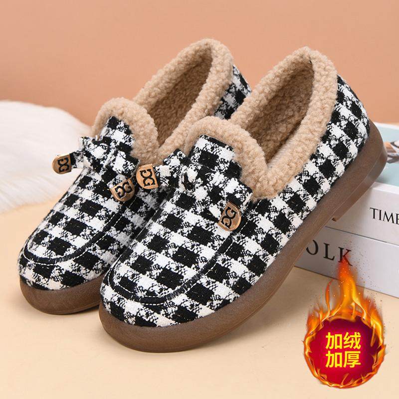 冬季豆豆鞋女鞋新款时尚百搭加绒加厚平底布鞋防滑保暖棉鞋孕妇鞋,淘宝优惠券,粉丝福利购,淘宝优惠卷