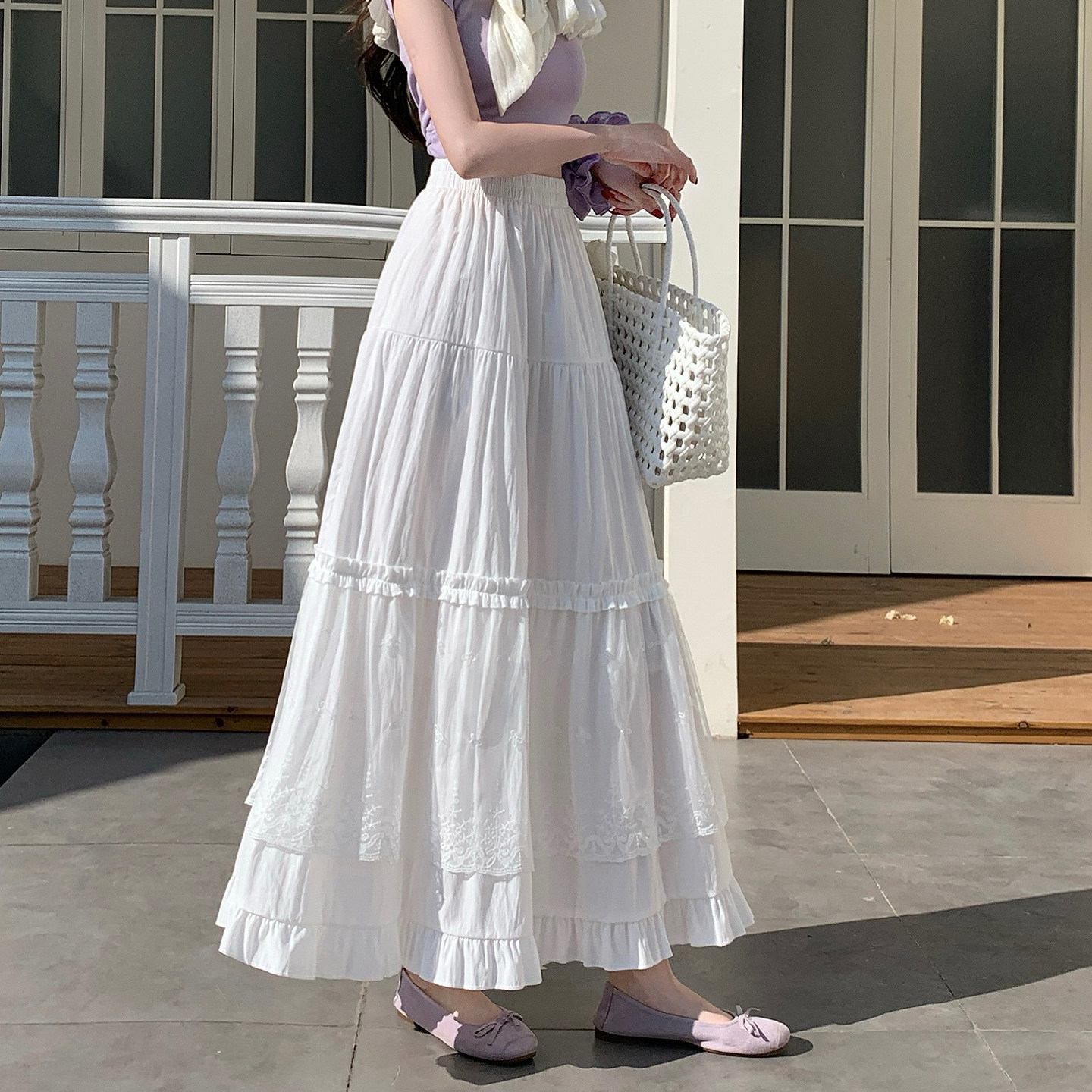 蕾丝花边白色半身裙女2026春新款木耳边高腰休闲a字长款蛋糕裙子,淘宝优惠券,粉丝福利购,淘宝优惠卷