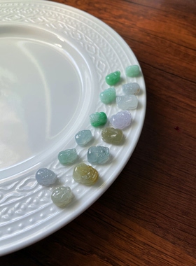 天然A货翡翠飘黄翡绿招财守财冰迷你小貔貅编细手绳手链戒指配饰