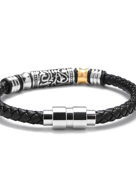 手环金属雕花复古编织绳