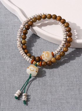 天然绿檀星月软萌猫爪穗子双圈