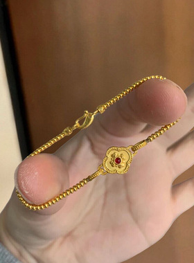 小红书爆款古法沙金四叶草平安扣红玛瑙手链富贵算盘转运金珠