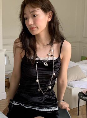 珍珠轻奢项链原创设计贝壳珍珠项链套装叠戴多层黑白百搭choker女