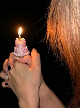 蜡烛戒指生日道具梦幻蛋糕饰品生日装饰3D打印丝绸感