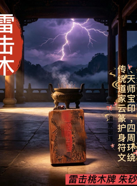 天然雷击桃木金光咒牌朱砂紫薇讳吊坠道家法器饰品令牌项链车挂平