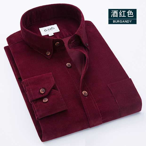 春秋季新款灯芯绒衬衫男长袖纯棉中年父亲爸爸装磨毛条绒全棉衬衣 - 图1