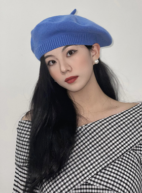 秋冬多巴胺彩色毛线针织贝雷帽