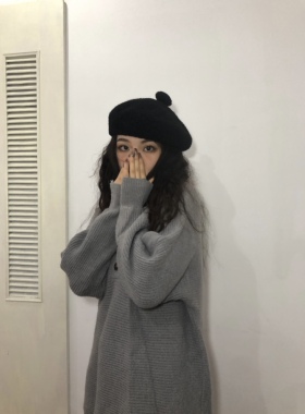 黄黄小卖部 做你的冬日女友~日系复古vintage羊毛球球可爱贝雷帽