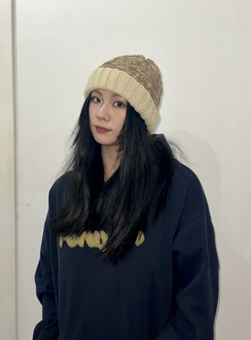 秋冬休闲复古男女百搭撞色毛线帽