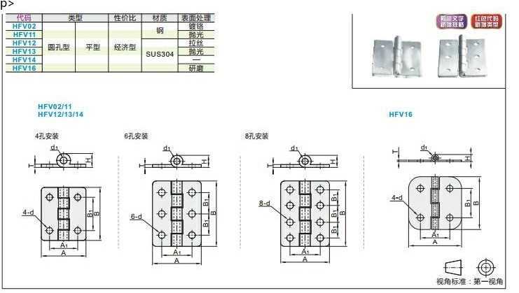 HFV02/HFV12/HFV13-40/47/58/70/65/77/95/113不锈钢蝶形铰链合页 - 图1