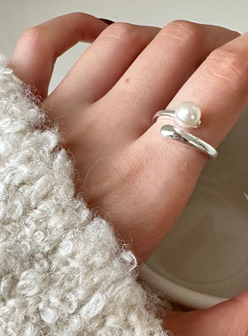 未晚HEROS925纯银珍珠开口戒指气质高级感光面简约百搭女食指戒