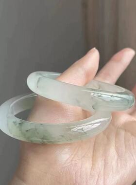 正品天然新疆天山翠飘绿半山水飘花手镯女友老婆妈妈玉镯礼物雪翠