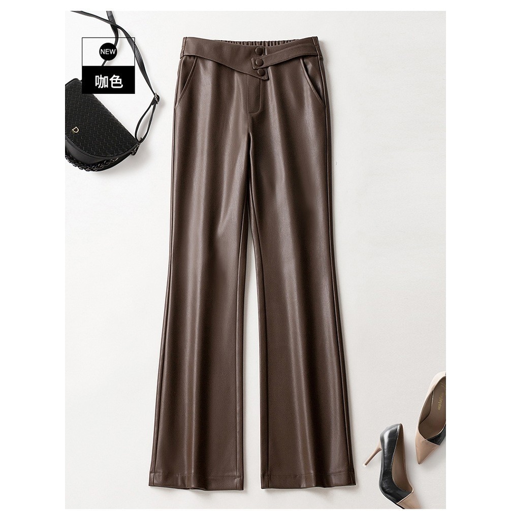 海宁真皮皮裤女2024秋冬新款绵羊皮高腰休闲阔腿裤显瘦微喇裤长裤,淘宝优惠券,粉丝福利购,淘宝优惠卷