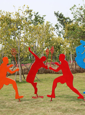 运动风剪影自行车街景落地摆件