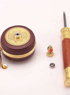 学院款纯铜转轮手摇底座藏式皮革家用手持圣大文转金筒桌面摆件