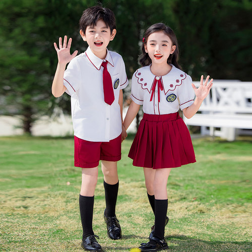 幼儿园园服夏季短袖衬衫套装小学生校服一年级运动六一演出服班服 - 图0