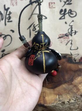 养剑葫芦平安原创朱砂帝乙剑手工雕刻黑色葫芦开口手把件