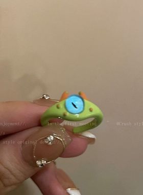 卡通搞怪黑色猫咪怪兽戒指动漫风高颜值小众独特设计个性情侣尾戒