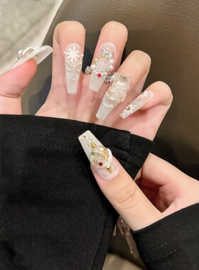 白色圣诞雪花星星奢华长款穿戴甲