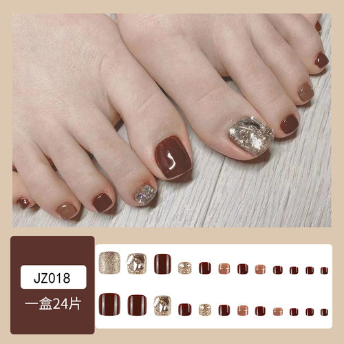 2024新款脚指甲穿戴甲显白ins风带钻爆闪极光人鱼姬高级感指甲片 - 图1