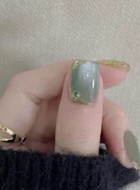 纯手工穿戴甲猫眼青绿