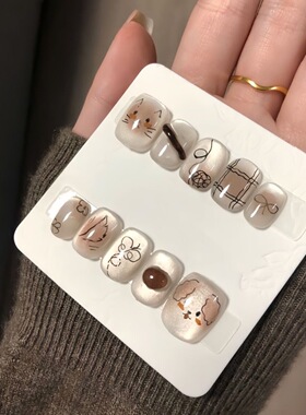 猫眼穿戴甲短方圆可爱猫狗之恋