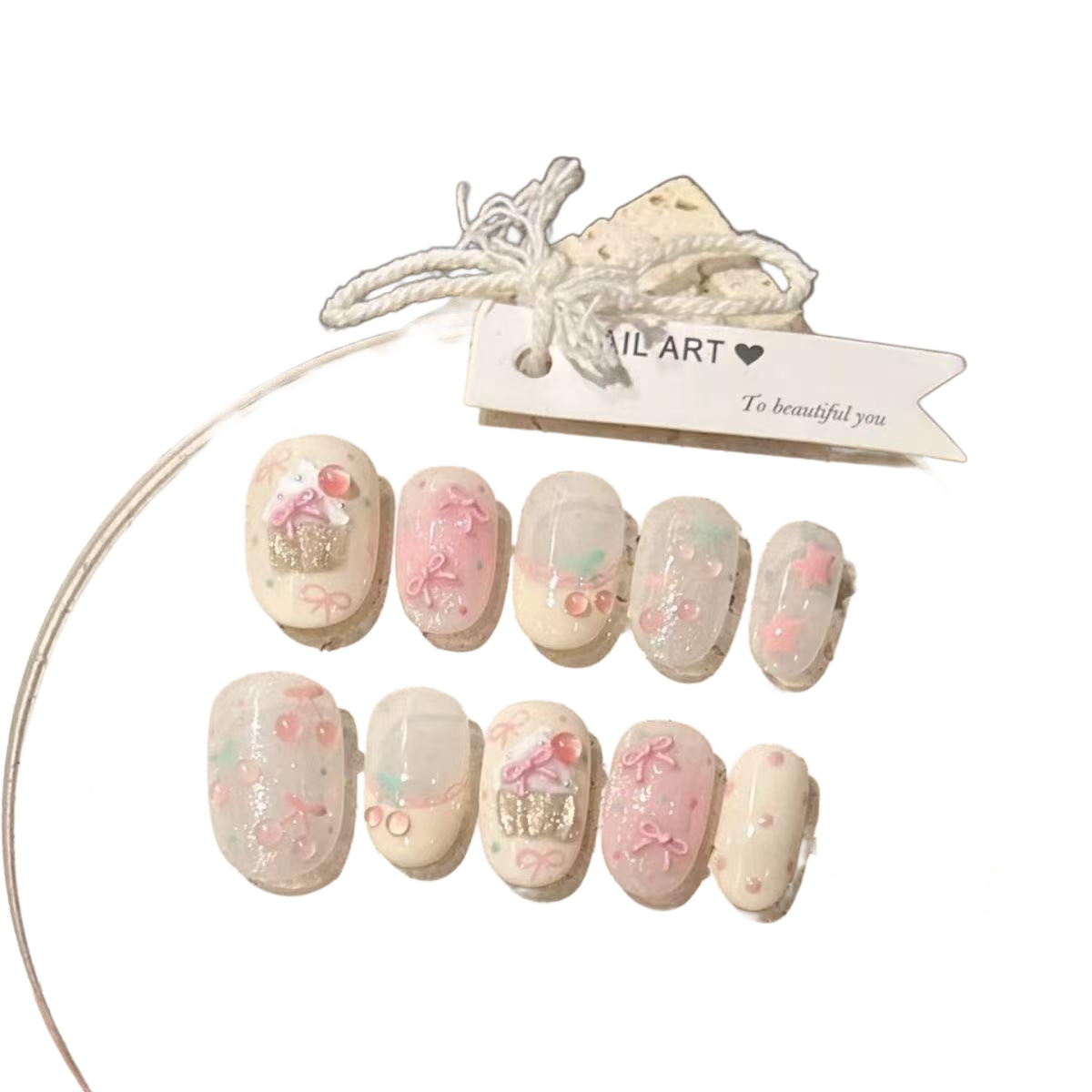 小樱桃法式星星蝴蝶结草莓奶酪新款小蛋糕春夏可爱显白美甲贴片,淘宝优惠券,粉丝福利购,淘宝优惠卷
