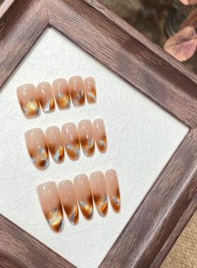 橙色晕染纯手工穿戴甲