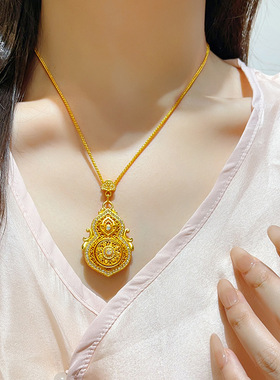 沙金人生四美八宝葫芦吊坠黄金色女项链点钻可转动福禄挂坠送女友