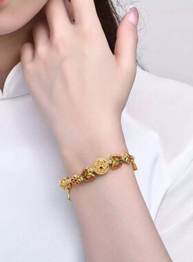 中国风电镀古法福满全家花丝珐琅蝴蝶金色手串送朋友闺蜜