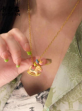 金店同款沙金diy配件马卡龙色摇摇木马吊坠彩色小跑环项链锁骨链