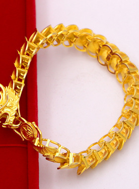2025款男款仿真黄金手链霸气神龙稳重大气土豪霸气沙金手串男首饰
