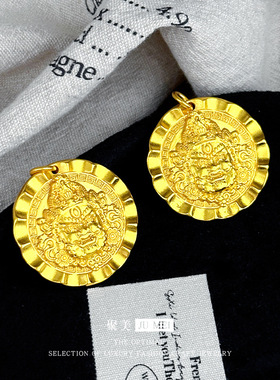 越南沙金新中式古法金錾刻回纹黄财神吊坠编绳项链财神挂坠2026