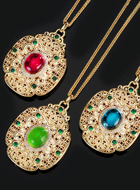 2026款仿真彩宝黄金色复古精致宫廷风吊坠项链女士沙金衣链10*12