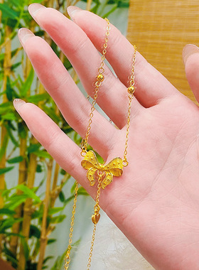 2026新款甜美在逃公主爱心蝴蝶结流苏项链黄金色百搭女首饰锁骨链