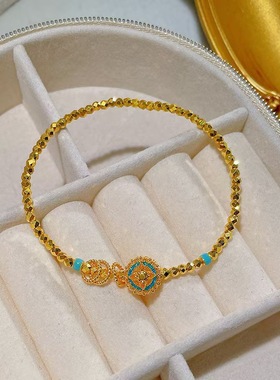 2025新款复女士古金色蹦迪珠珐琅镂空四草轻奢时尚高级感手链女款