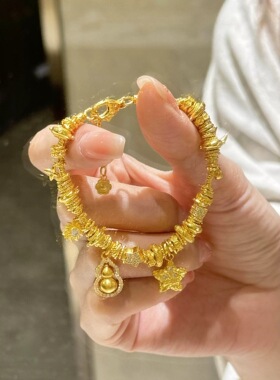 抖音爆款沙金点钻锤纹星星葫芦多宝盘缠手链新中式轻奢手串送