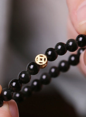 护身符招财天然黑曜石手串手链女