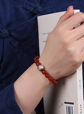 天然红玛瑙银生肖本命佛手链女男