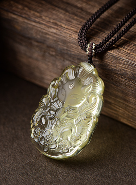 招桃花招财黄水晶九尾狐狸吊坠女